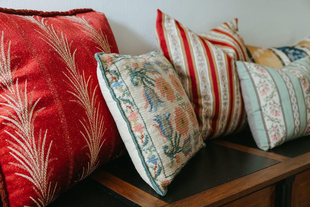 1940s Red and Gold Silk Pillow