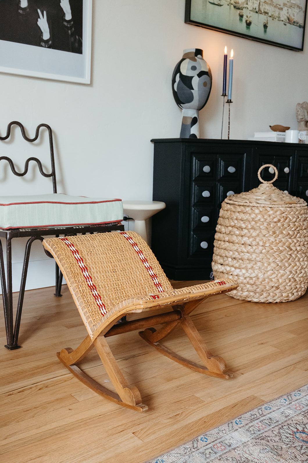 French Rattan Footstool