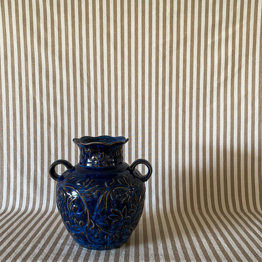 Large Blue Embossed Vessel